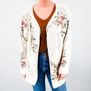 Vintage Tiara International Light Weight Embroidered & Beaded Knit Cardigan - 1X